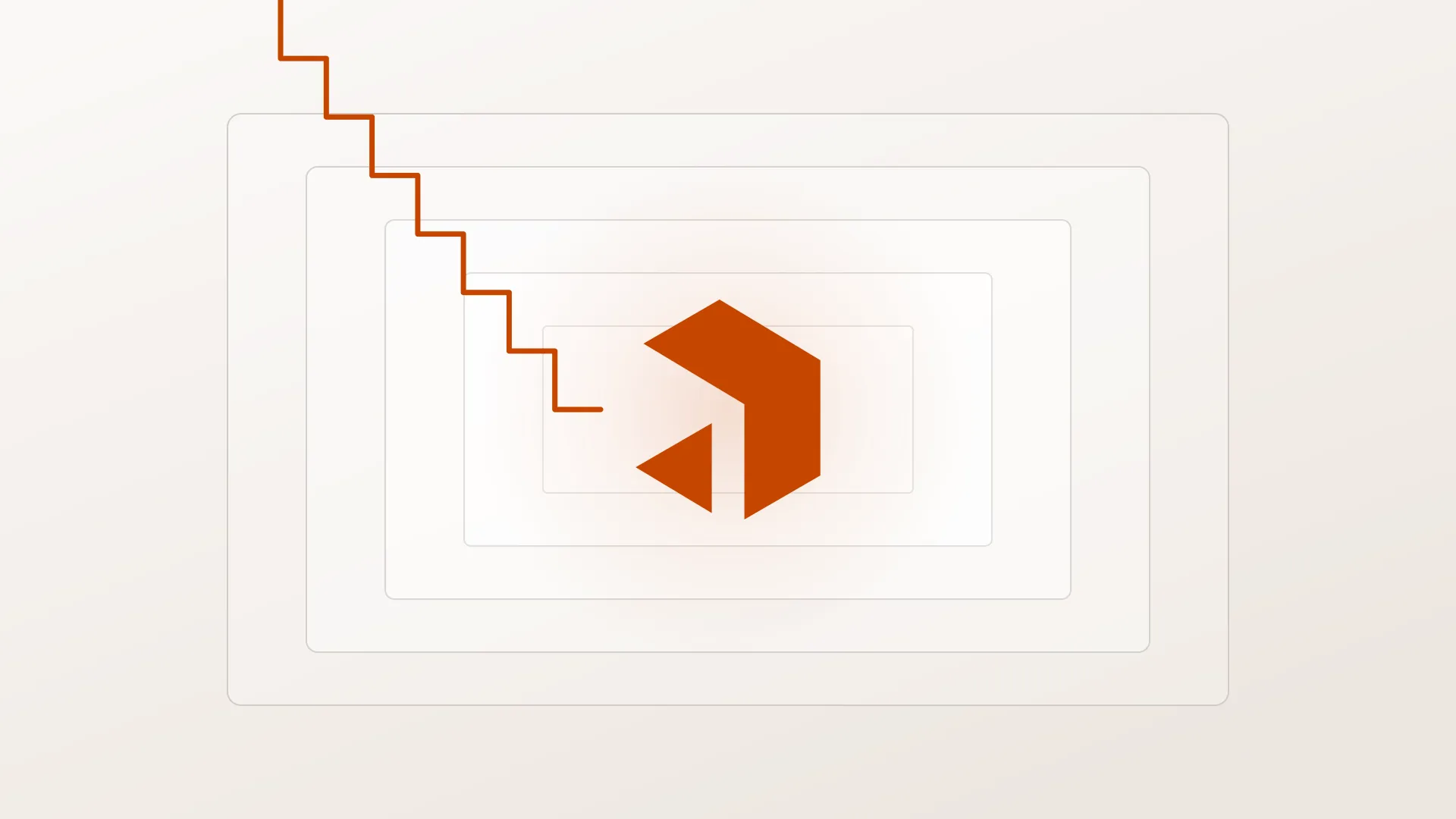 Nested frames receding toward the centre of the frame, with a single orange thread stepping inward through each one until it ends on one small node.
